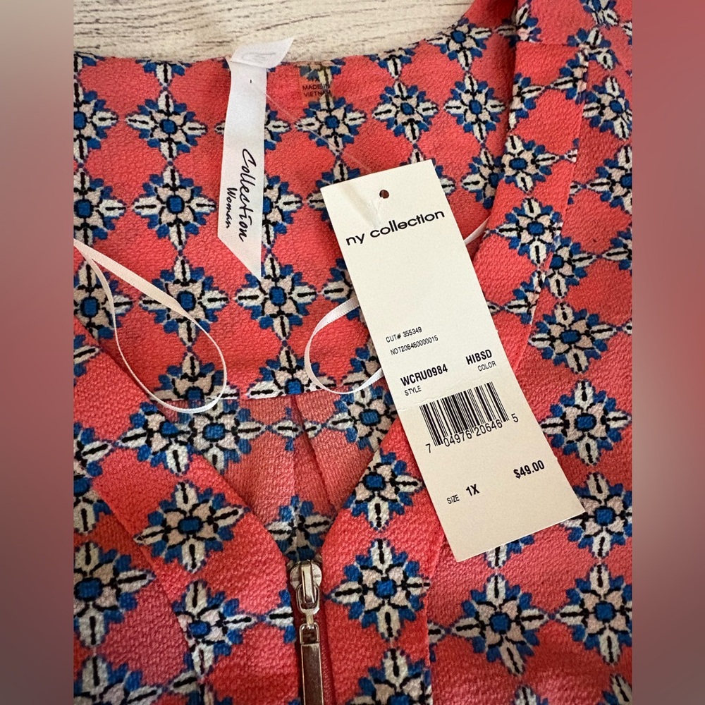 NY Collection Coral Short-Sleeve Geometric Print Top